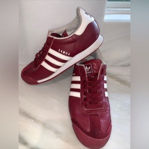 Adidas Samoa Maroon/burgundy w/white stripes. Men’s sz 10.5. Suede & rubber toe